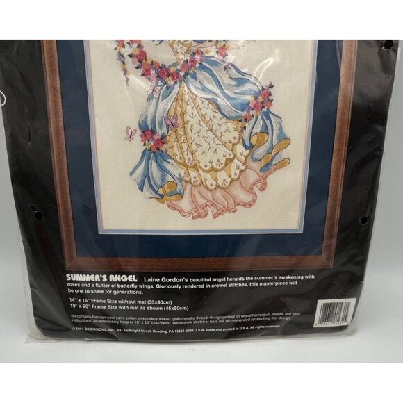 Dimensions Crewel Embroidery Kit Summers Angel 14"x16" Gold Thread Vintage 1994 - Picture 3 of 4